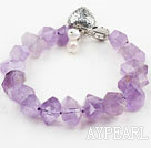 Faceted Light Color Amethyst Bracelet with Heart Shape Toggle Clasp