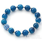 Blue Series 10mm Faceted Blue Agate and Rhinestone Beaded Stretch Bracelet