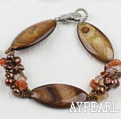 7.5 inches brown pearl and shell braclelet with toggle clasp