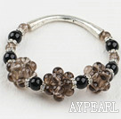elastic smoky quartze black agate bangle bracelet