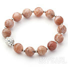 Pink Series 10mm Fasett Sun Stone och Pärlor Av Metall och Strass Beaded Stretch Bracelet