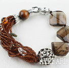 Assorted Tiger Eye and Smoky Quartz and Clear Crystal Bracelet with Lobster Clasp