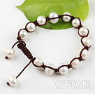 New Design White Süßwasser-Zuchtperlen Weaved Perlen Drawstring Ajustable Bracelet