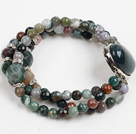Fashion Three Strand Faceted Indian Agate Beads Bracelet
