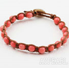 Fashion Style 6mm pyöreä vaaleanpunainen Coral kudottu Rannekoru Shell Salpalukko