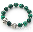 Green Series 10mm Faceted Malachite Stone and Lotus Beads and Rhinestone Beaded Stretch Bracelet