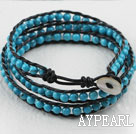 23.6 inches blue turquoise wrapped leather bracelet