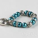 coquillage bleu perles bracelet élastique avec des accessoires en forme de cœur