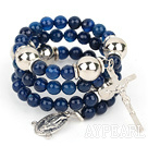 20,5 pouces facettes 8mm bleu Bracelet en agate avec du charme de la Croix-
