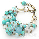 Green Series Turquoise and Kyanite and Clear Crystal Bracelet with Bronze Chain