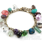 Assorted Multi Color Multi Stone Bracelet with Bronze Chain