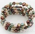 Multi Color Freshwater Pearl Wrap Bangle Bracelet