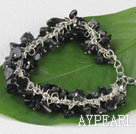 7,5 Zoll schwarz Steinschlag Perlen Armband mit ausziehbarer Kette