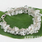 7.5 inches clear crystal chips beaded bracelet with extendable chain