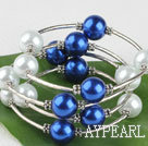 7,5 pouces blanc et bleu perles de coquillage 12mm Bracelet