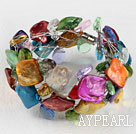Multi Color Crystal and Shell Wire Wrapped Bracelet with Magnetic Clasp