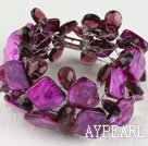 Purple Crystal and Shell Wire Wrapped Bracelet with Magnetic Clasp