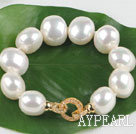 haute forme d'oeuf blanc de qualité coquillage perles bracelet avec fermoir en plaqué or