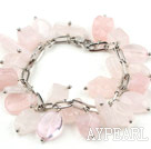 Pink Series Assorted Rose Quartz Armbånd med Fet stil Metal Chain