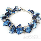 dyed blue pearl and shell bracelet with toggle clasp 