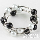 7.5 inches black and white 12mm shell beads bangle wrap bracelet 