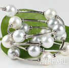 7.5 inches grey and white 12mm shell beads bangle wrap bracelet 