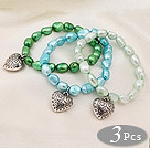 3 pièces Belle couleur multi Baroque perle d'eau douce bracelet avec le coeur accessoire