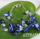 7,5 pouces bleu foncé dents de perles et bracelet en cristal clair