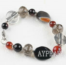 Assorted smoky quartz and agate bracelet with lobster clasp