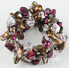 Brown et violet rouge couleur des dents forme freshwter perle et cristal blanc Bracelet envelopper
