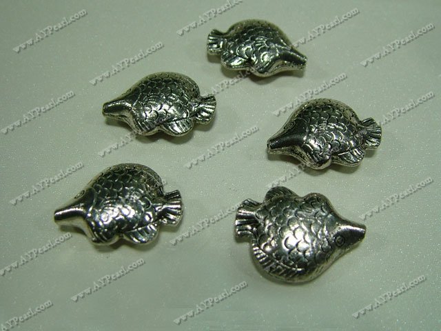 Metal alloy beads, 6*15mm fish, Sold per pkg of 10.