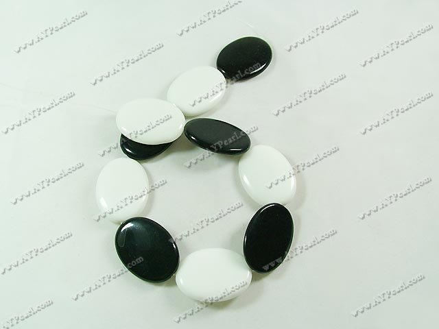 black and white stone beads,8mm oval, sold per 15.7-inch strand.