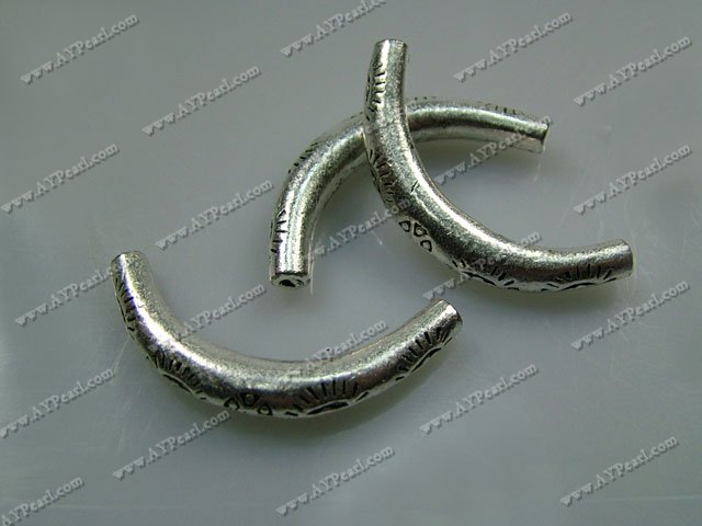 Alloy beads, 7*35mm curved tube, Sold per pkg of 50.