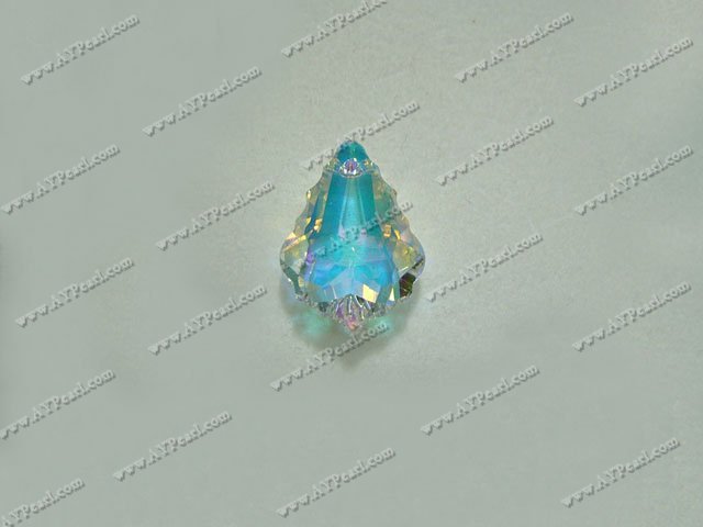 Austrian crystal pendant,crystal AB white,11mm wide, 22mm long, baroque, Sold per pkg of 16.