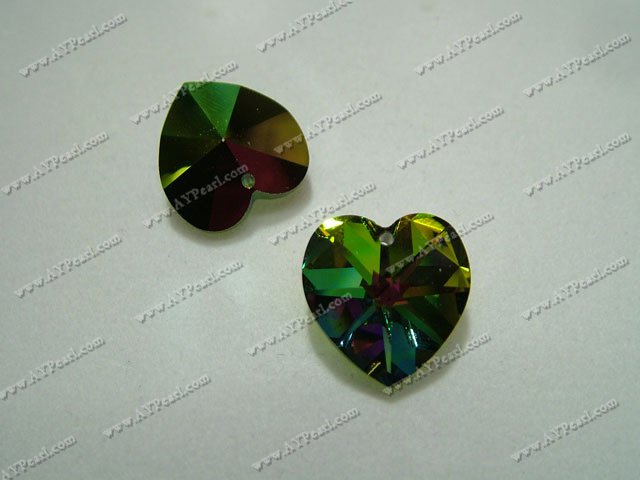 Austrian crystal pendant, green AB 18*17.5mm heart, Sold per pkg of 24.