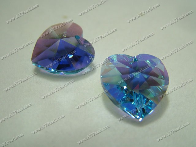 Austrian crystal pendant, blue AB 18*17.5mm heart, Sold per pkg of 24.