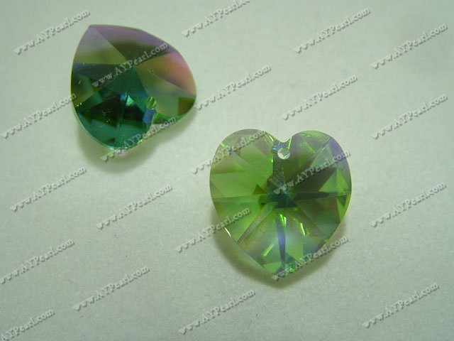 Austrian crystal pendant, green AB 18*17.5mm heart, Sold per pkg of 24.