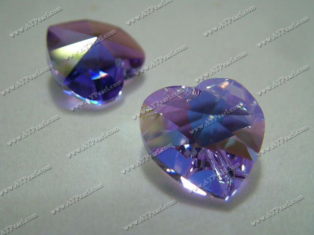 Austrian crystal pendant, pueple AB 18*17.5mm heart, Sold per pkg of 24.