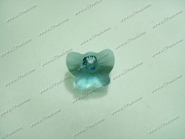 Austrian crystal pendant, blue,8mm butterfly, Sold per pkg of 24.