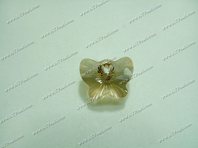 Austrian crystal pendant, champagne,8mm butterfly, Sold per pkg of 24.