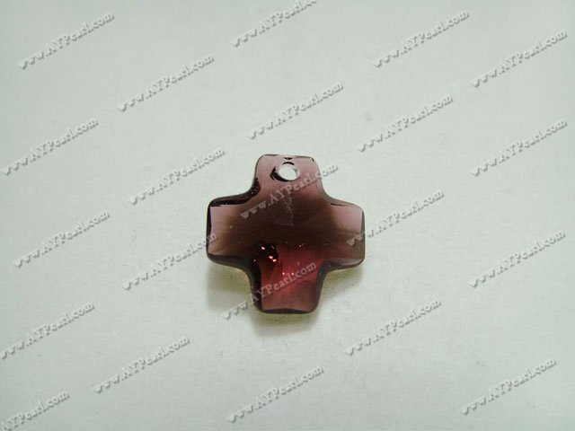 Austrian crystal pendant, Burgundy, 20mm cross, sold per pkg of 72.