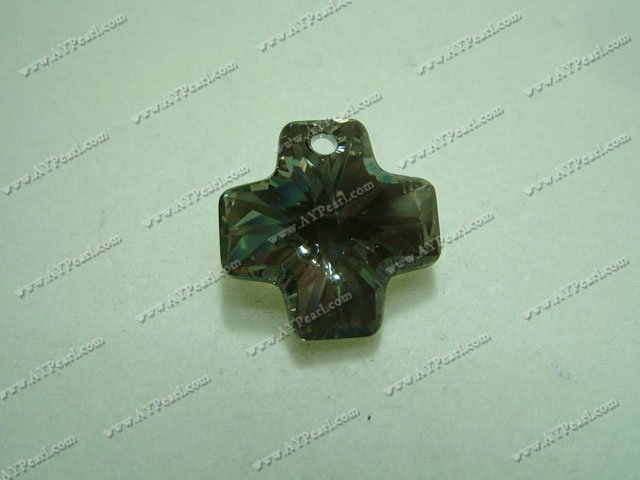 Austrian crystal pendant, deep gray, 20mm cross, sold per pkg of 72.