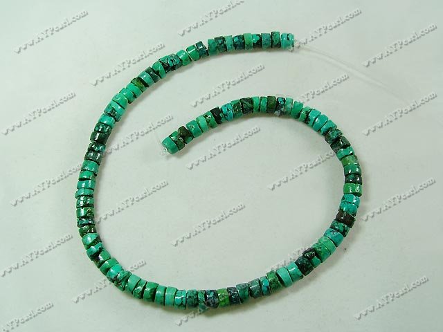 Natural turquoise beads, 5*8mm heishi, sold per 15.7-inch strand.