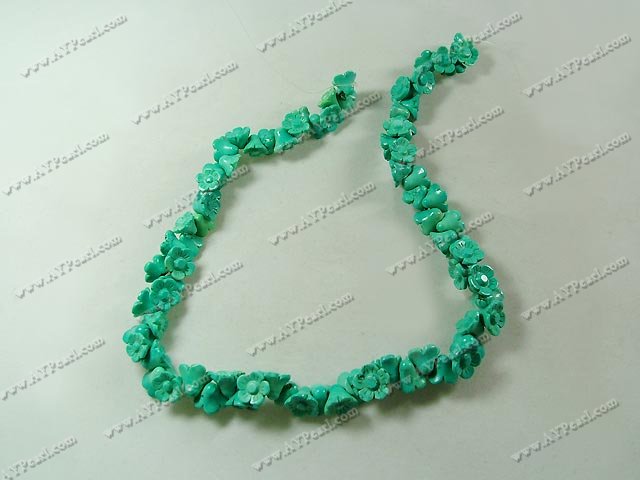 turquoise beads, 8*10mm flower, sold per 15-inch strand.