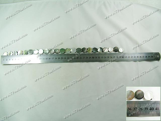 Black lip shell beads, 16mm flat round, sold per 15-inch strand.