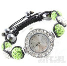 Mote Stil Hvit og Apple Green Color Rhinestone Ball Watch Drawstring armbånd