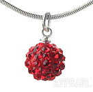 Simple Design Fashion Style Red Rhinestone Ball Pendant Necklace with Metal Chain