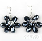 Black Crystal et Clear Crystal Earrings forme de fleur