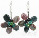 Indian Agate Agate and Crystal Flower Earrings