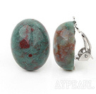 Simple Design Oval Shape Dragon Blood Stone Clip Earrings